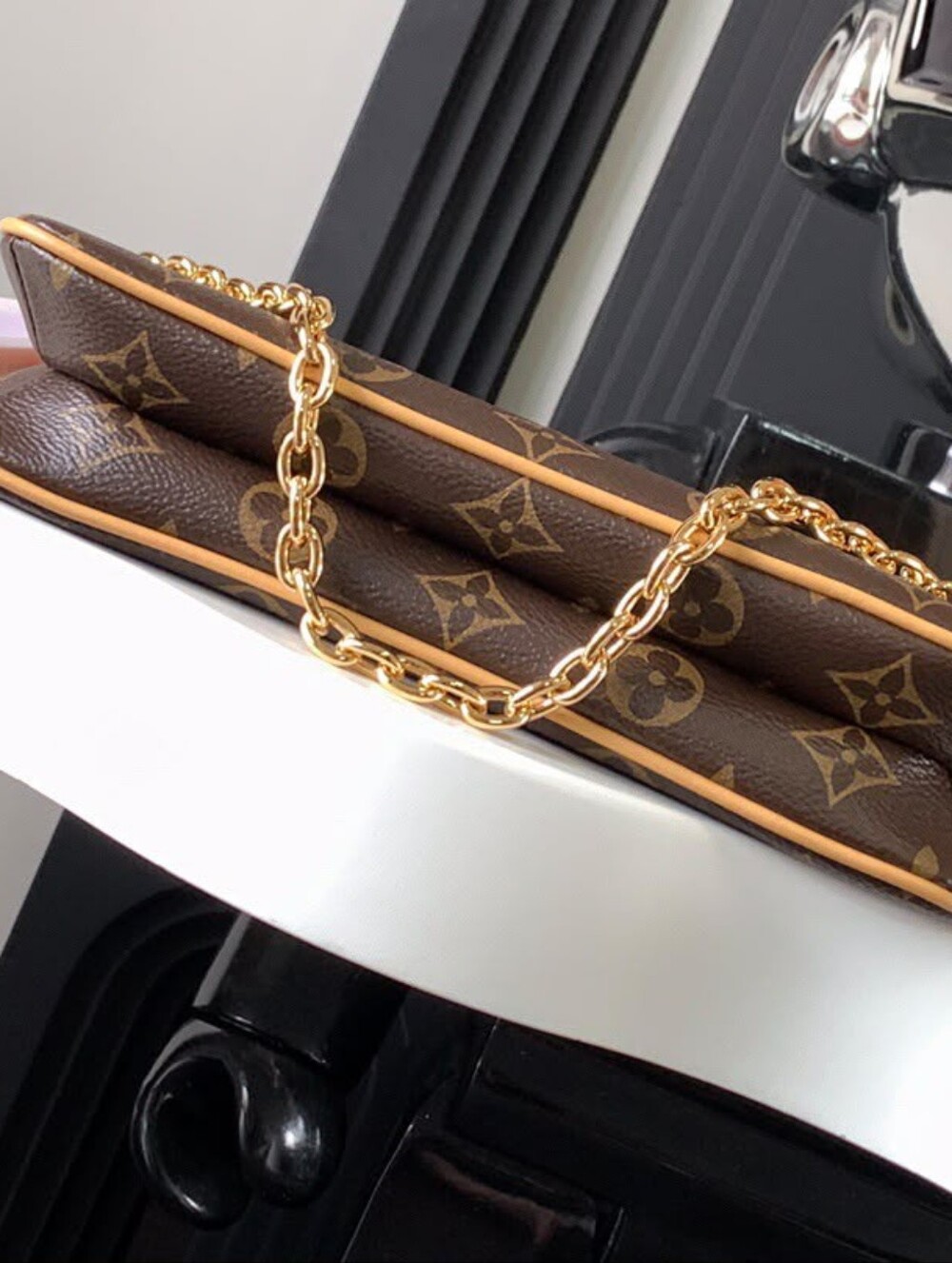 Louis Vuitton Brown Monogram Chain and Leather Shoulder Bag - Picture 6 of 12